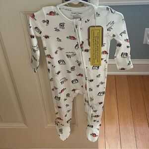 NWT Angel Dear Rib Modal Cream Farm Animal Print Footie